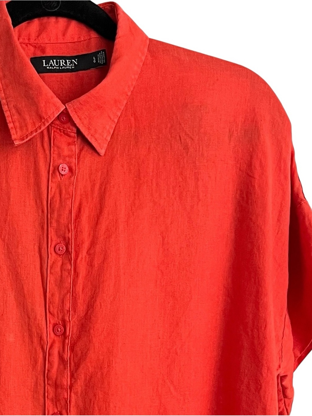 Lauren Ralph Lauren Black Label 100% Linen Button Down Shirt L Orange Red Dolman
